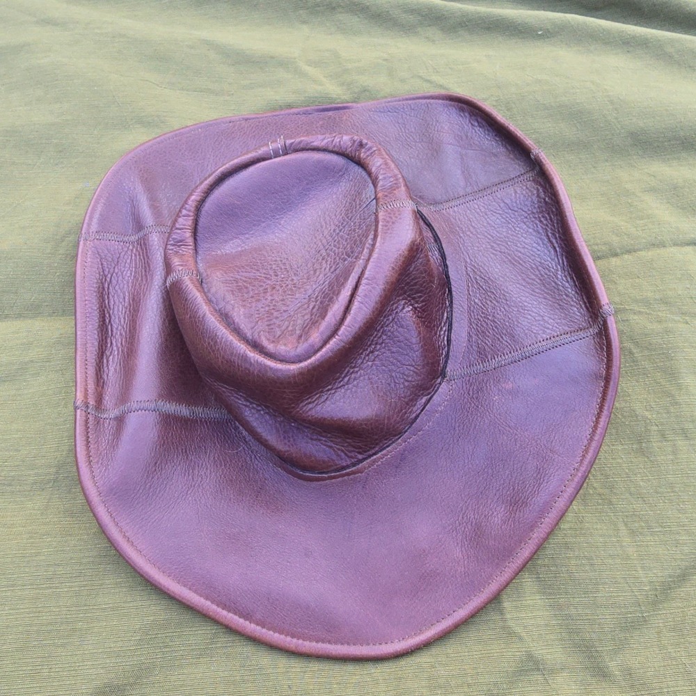 Vintage Genuine Leather Western Cowboy Hat Brown Made in Mexico Mens Wide Brim